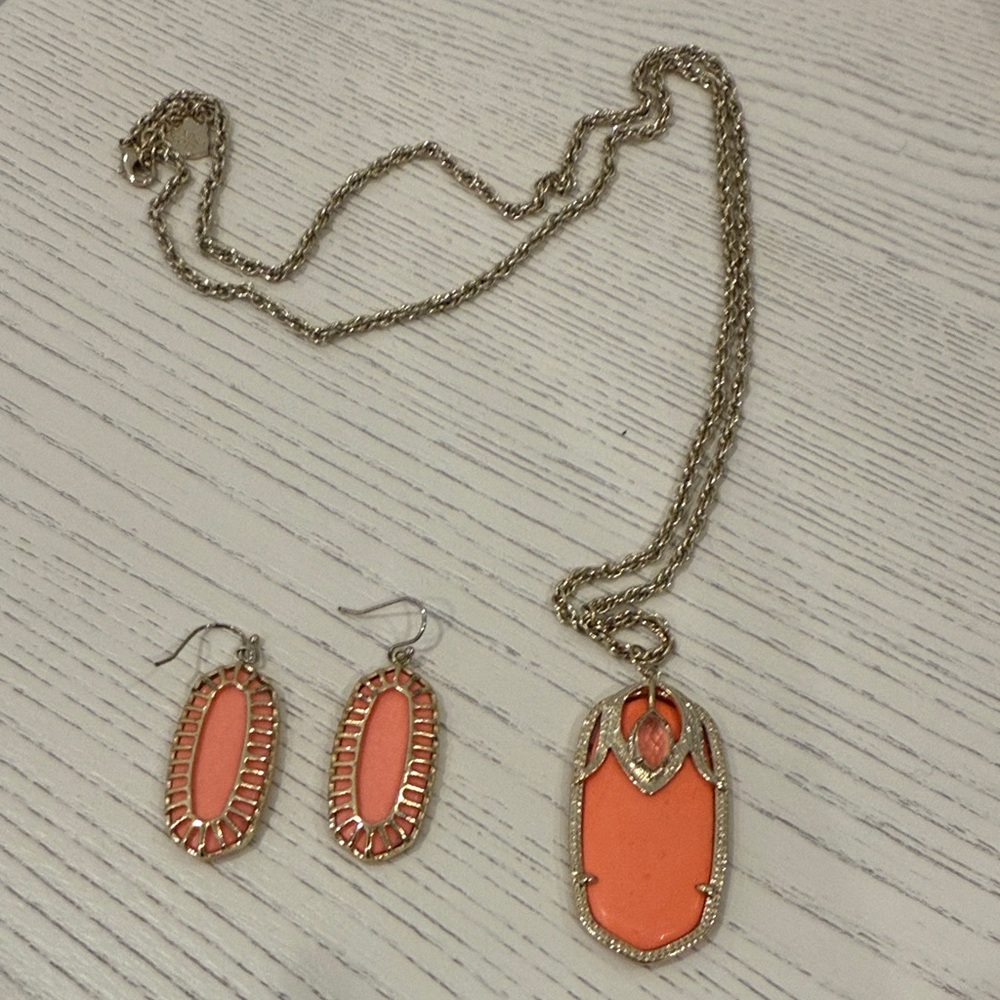 Kendra Scott Gold Necklace with Orange Pendant